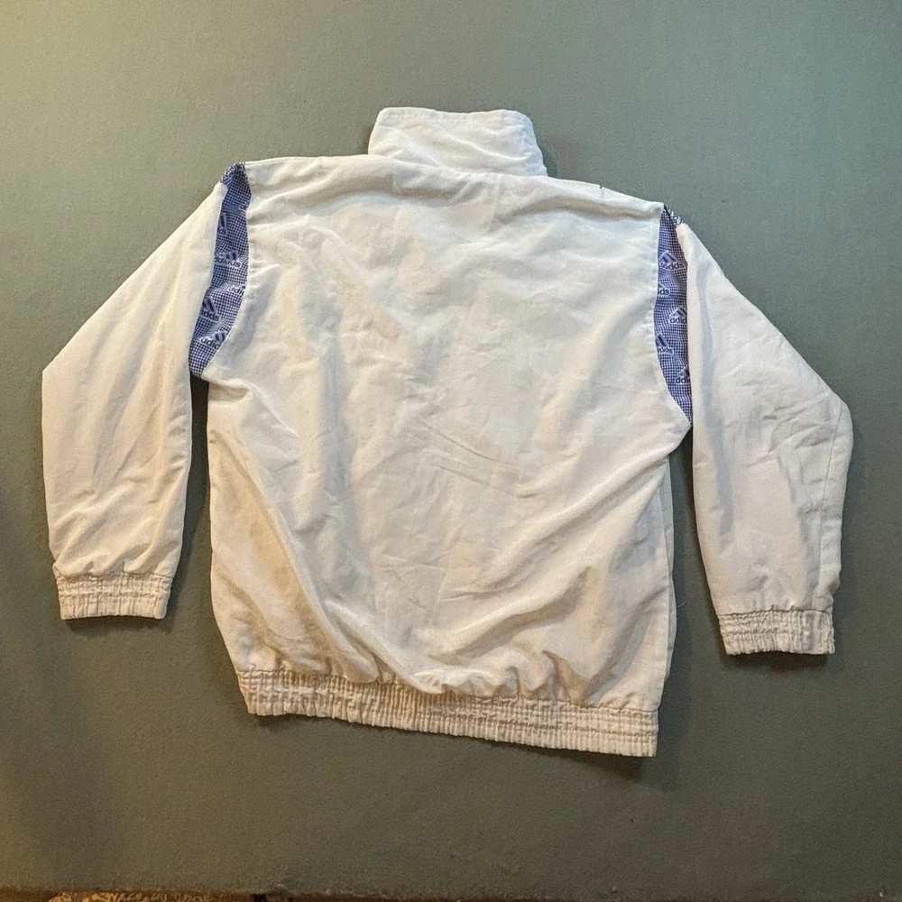 VTG 90s Adidas Windbreaker Jacket Mens M White Blue 3 Flag Tag Track Jacket